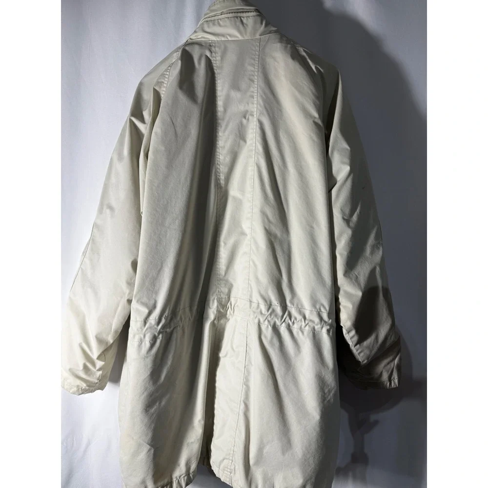London Fog Mens Field Jacket Cream XL Long Quilted Lining‎ Full Zip Utility Coat